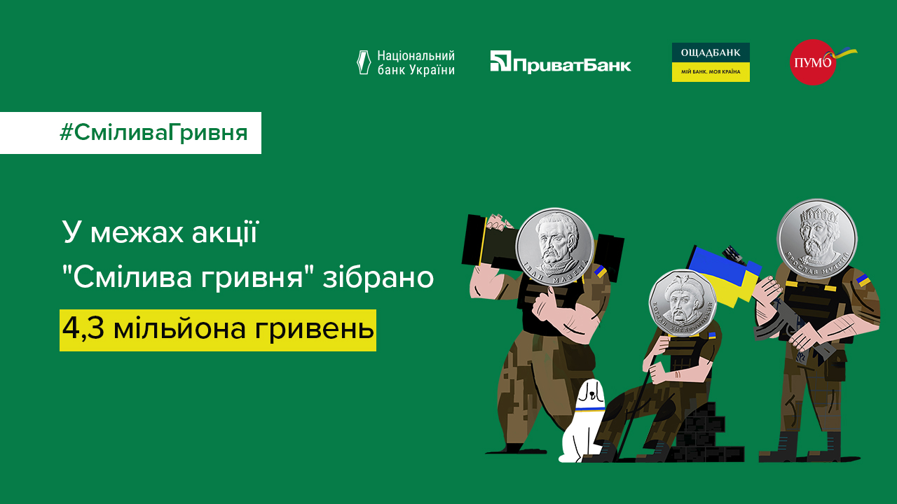Смілива гривня – в межах благодійної акції НБУ зібрано монетами 4,3 млн грн