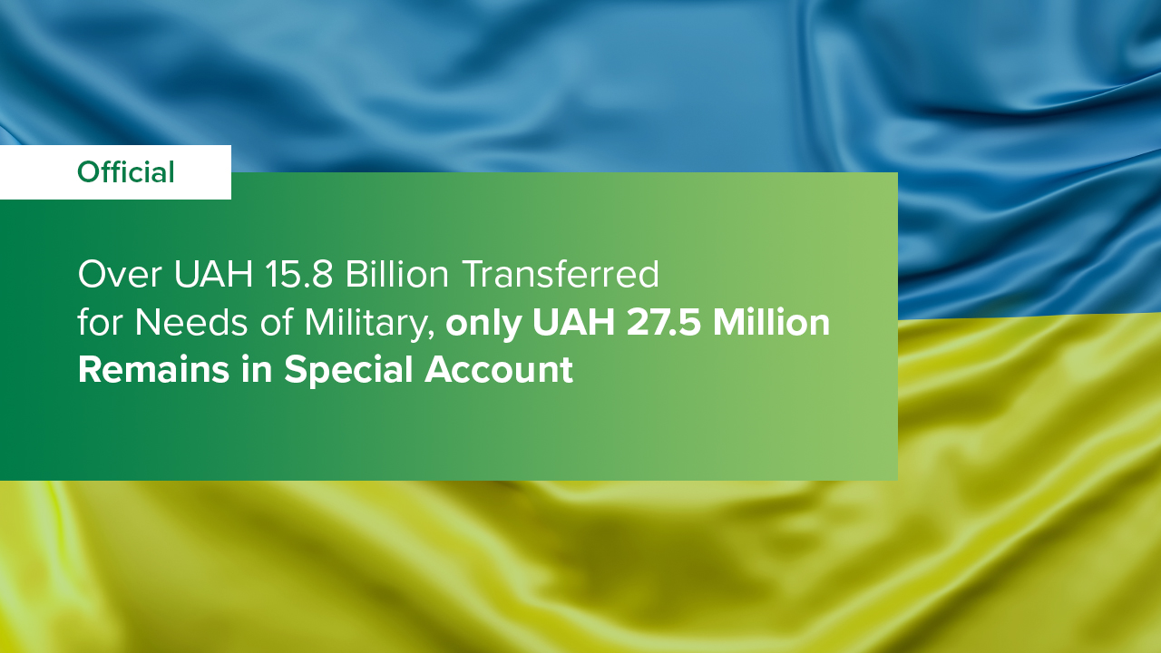 Over UAH 15.8 Billion Transferred for Needs of Military, only UAH 27,5 Million Remains in Special Account