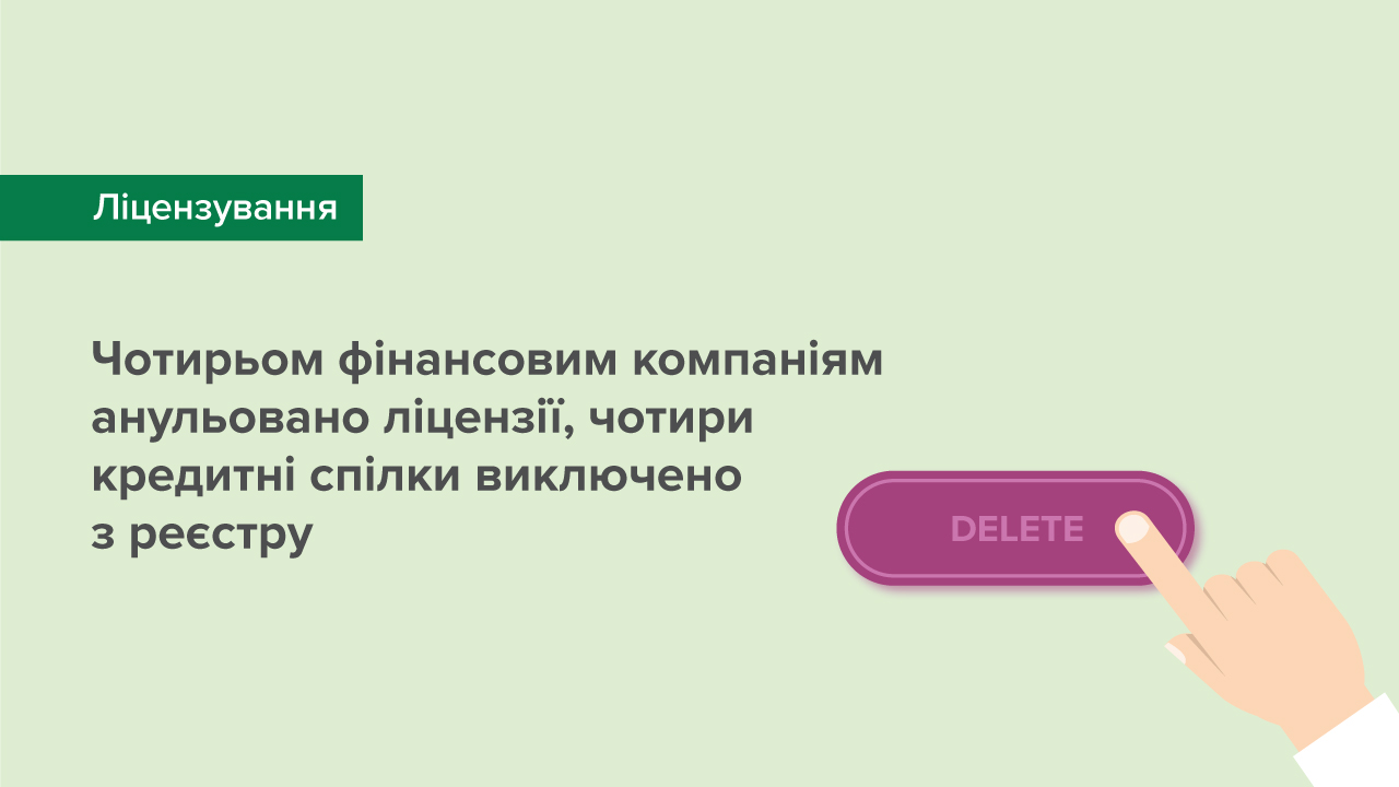 Чотирьом фінансовим компаніям анульовано ліцензії, чотири кредитні спілки виключено з реєстру