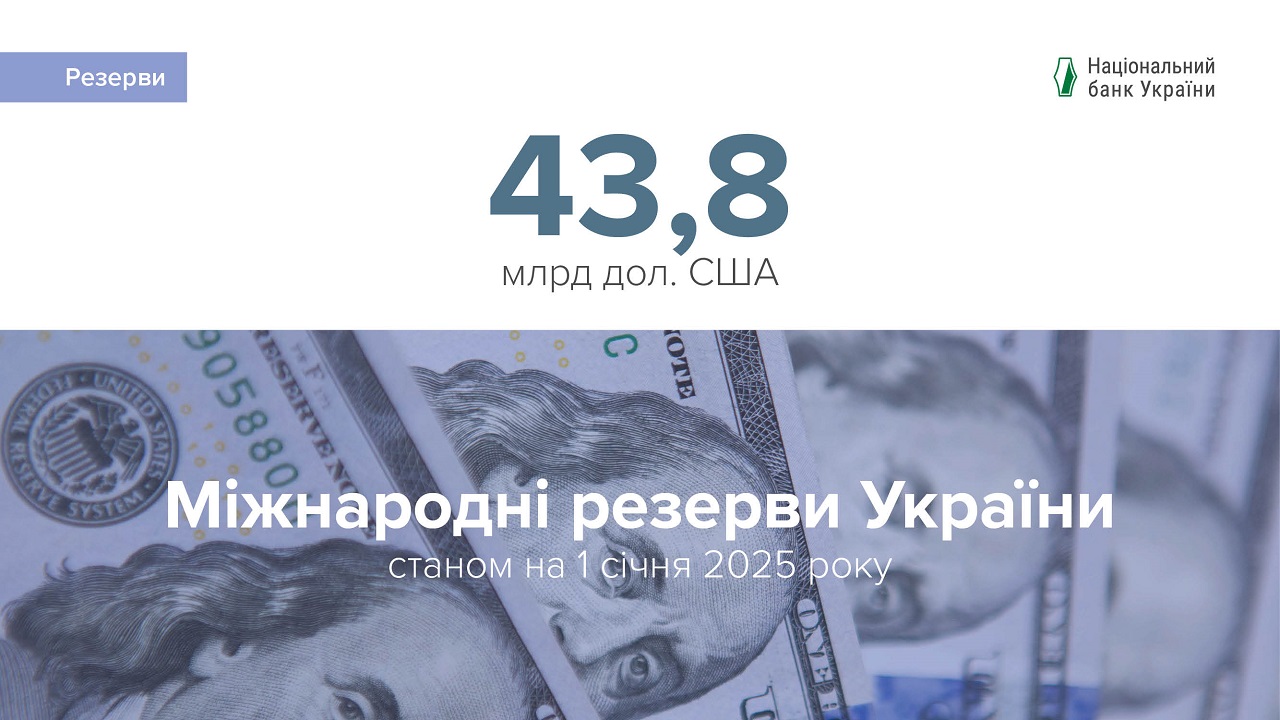 Міжнародні резерви України зросли упродовж 2024 року на 8% до 43,8 млрд дол. США