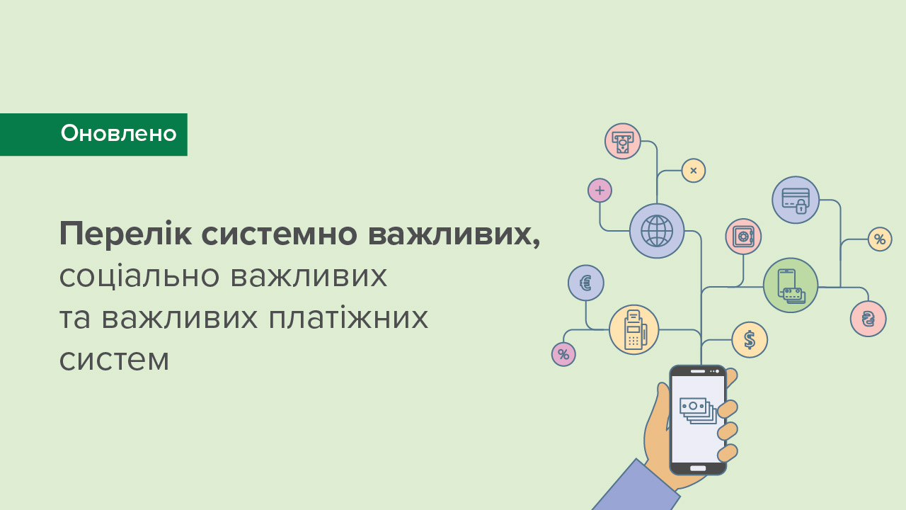 Перелік системно важливих, соціально важливих та важливих платіжних систем в Україні майже не змінився