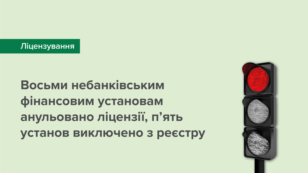 Восьми небанківським фінансовим установам анульовано ліцензії, п’ять – виключено з реєстру