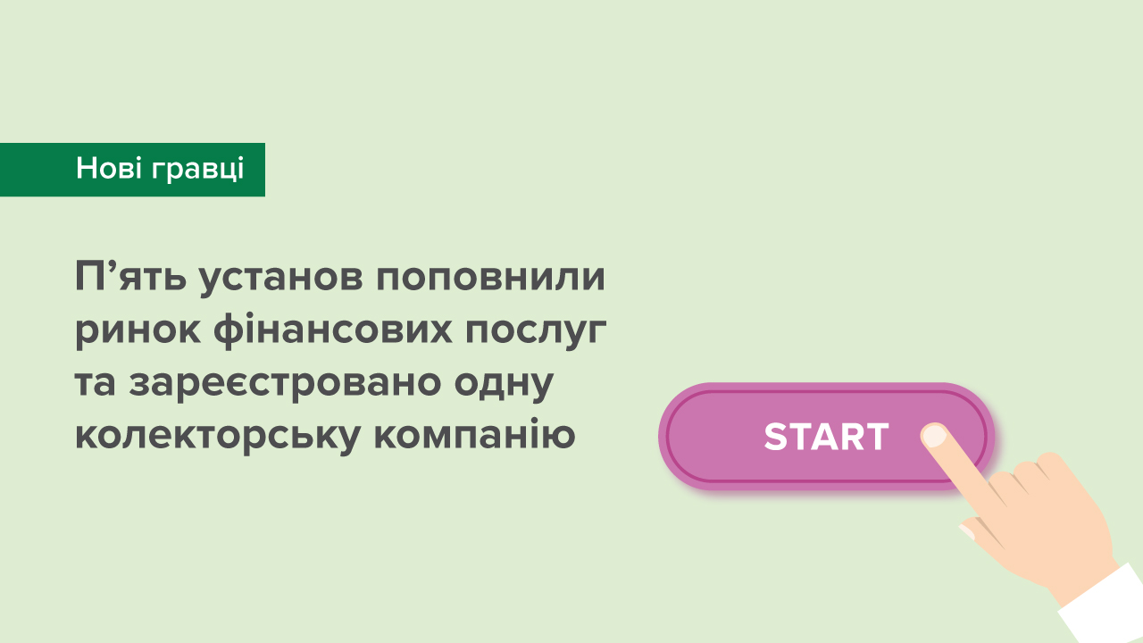П’ять установ поповнили ринок фінансових послуг та зареєстровано одну колекторську компанію