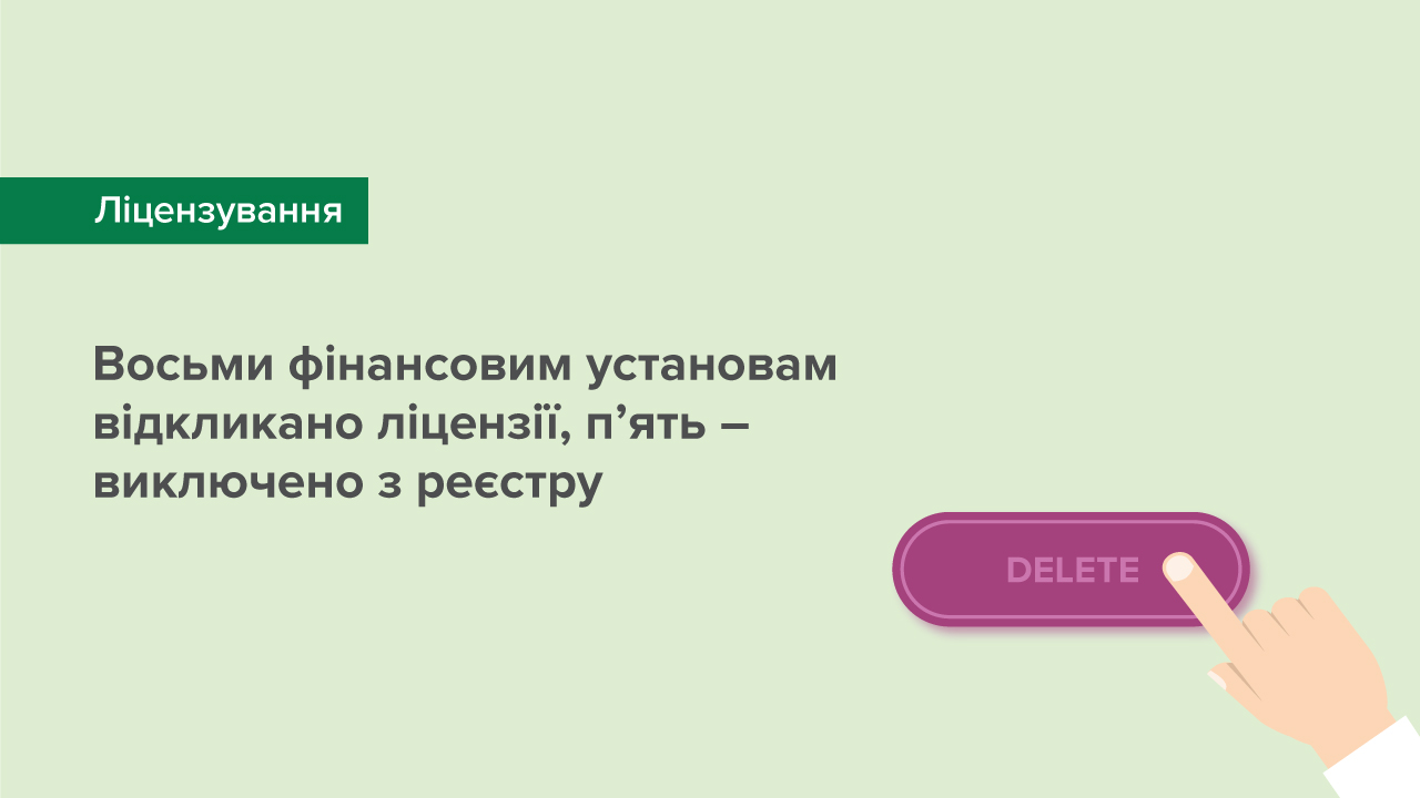 Восьми фінансовим установам відкликано ліцензії, п’ять –  виключено з реєстру
