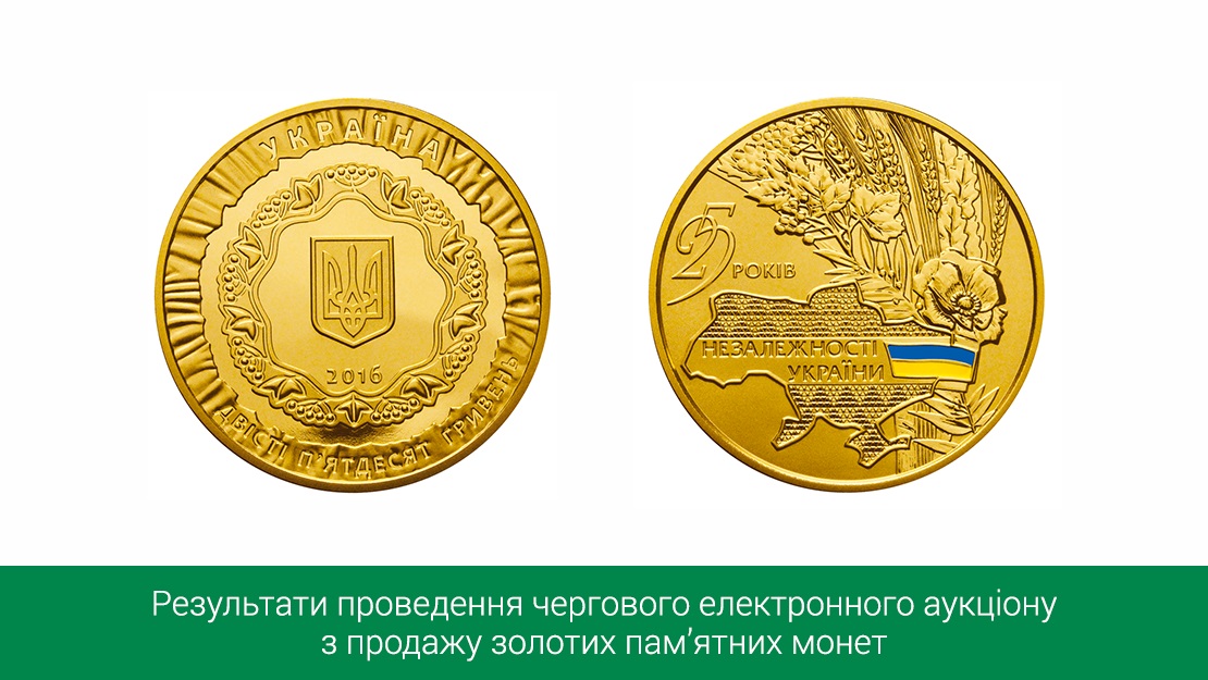 Результати електронного аукціону з продажу золотих пам’ятних монет "25 років незалежності України"